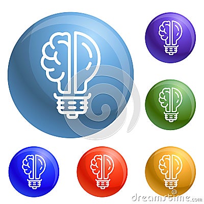 Brain bulb icons set vector Vector Illustration