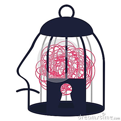 Brain cage mental stress and human depression and head nervous imagination vector illustration. Constrain frustration and Vector Illustration