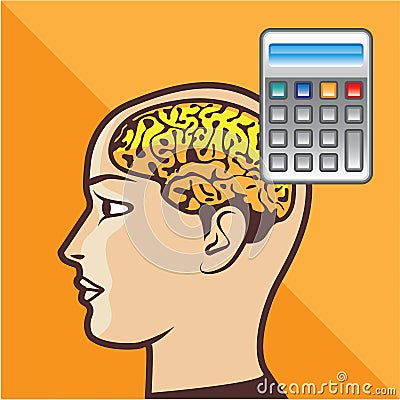 Brain and Calculator Vector Vector Illustration