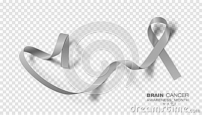 Brain Cancer Awareness Month. Grey Color Ribbon Isolated On Transparent Background. Vector Design Template For Poster. Vector Illustration