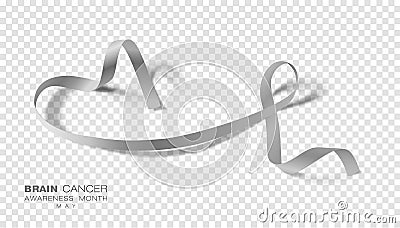 Brain Cancer Awareness Month. Grey Color Ribbon Isolated On Transparent Background. Vector Design Template For Poster. Vector Illustration