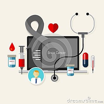 Brain cancer treatment chemotherapy medicine medical diagnosis Vector Illustration