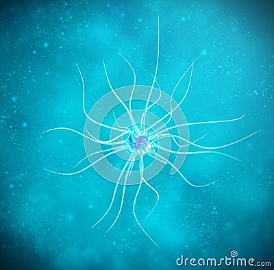Brain cell on blue background. 3d illustration high quality Cartoon Illustration