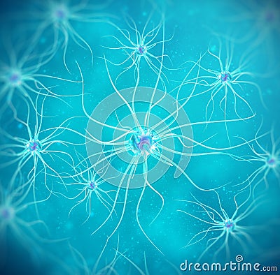 Brain cells on blue background. 3d illustration high quality Cartoon Illustration