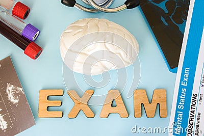 Brain or central and peripheral nervous system examination, tests and diagnostics procedure concept. Anatomy model of brain surrou Stock Photo