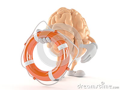 Brain character holding life buoy Stock Photo