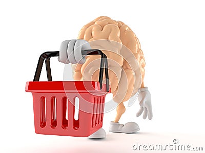 Brain character holding shopping basket Stock Photo