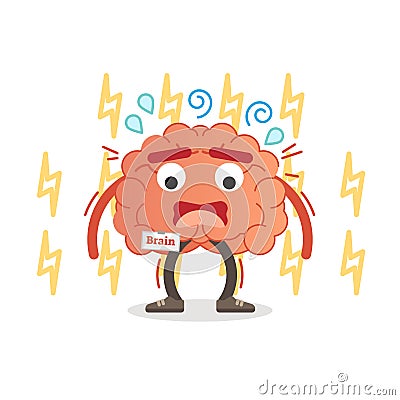 Brain character under pressure, vector illustration. Stress impulse and anxiety. Vector Illustration