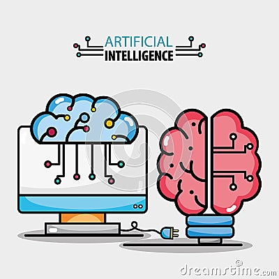 Brain circuits artificial intelligence and computer technology Vector Illustration