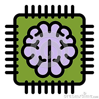 Brain communication processor icon color outline vector Vector Illustration