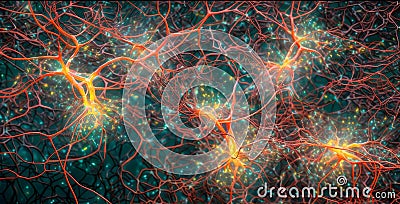 Brain Complexity, Interconnected Neurons Sending Electrochemical Signals, Generative AI Stock Photo