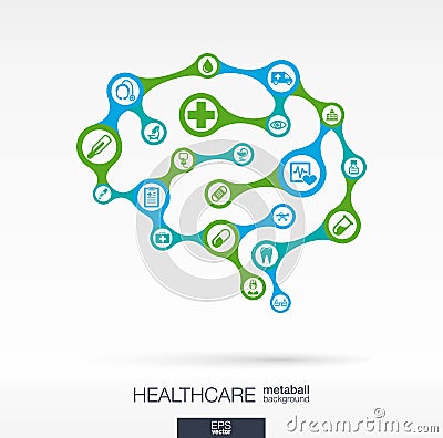 Brain concept with medical, health, healthcare icons Vector Illustration