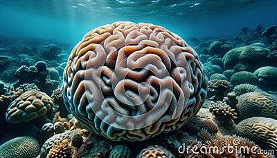 Brain coral so called due to their generally spheroid shape and grooved surface Stock Photo