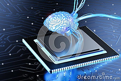 Brain on cpu chip Stock Photo