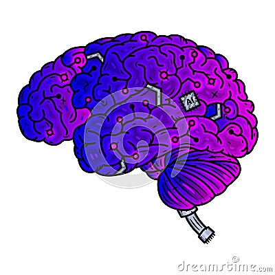 Brain. Cyber brain. Vector illustration isolated on white background. Vector Illustration