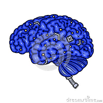 Brain. Cyber brain. Vector illustration isolated on white background. Vector Illustration