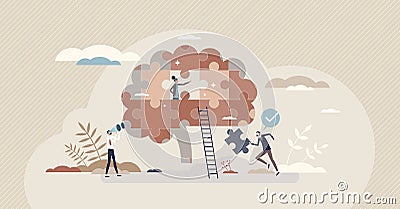 Brain development or teamwork performance with brainstorm tiny person concept Vector Illustration