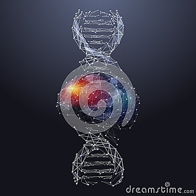 Brain and DNA spiral low poly wireframe illustration Vector Illustration