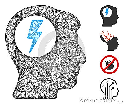 Brain Electric Shock Web Vector Mesh Illustration Cartoon Illustration