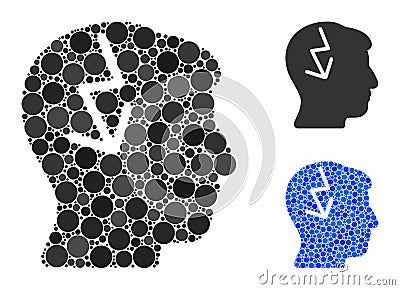 Brain electric strike Mosaic Icon of Round Dots Vector Illustration