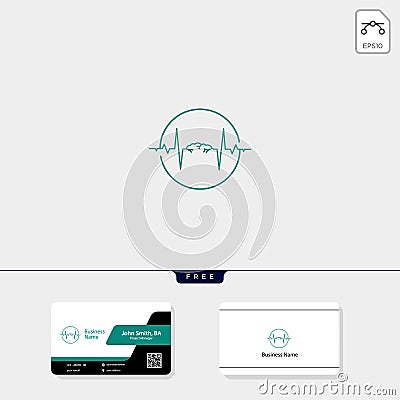 brain and electric wave concept logo template vector illustration, free business card design Vector Illustration