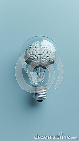 Brain Encased Light Bulb, Illuminating Intelligence for a Brighter Future Stock Photo