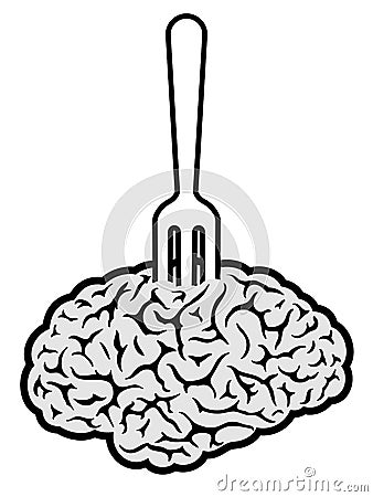 Brain food pierced on fork Vector Illustration