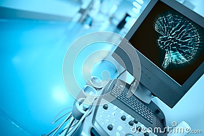 Brain force On the monitor screen in an abstract scientific corr Stock Photo