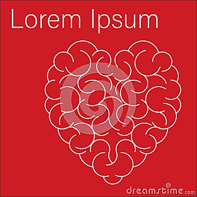 Brain in form heart on red background Vector Illustration