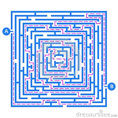 Brain game labyrinth. Vector maze with entry, exit and right way to go Vector Illustration