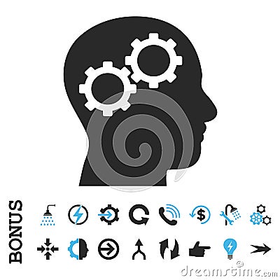 Brain Gears Flat Glyph Icon With Bonus Stock Photo