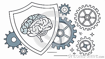 Brain gears shield, cognitive security, and mental mechanism protection. Vector Design, Generative AI Vector Illustration
