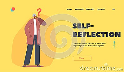 Brain Geriatric Illness Landing Page Template. Old Pensive Grandmother Character Trying to Remember smth, Alzheimer Vector Illustration