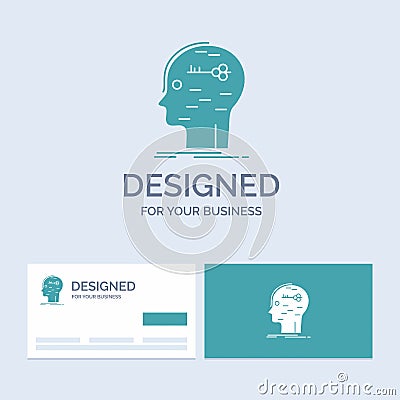 brain, hack, hacking, key, mind Business Logo Glyph Icon Symbol for your business. Turquoise Business Cards with Brand logo Vector Illustration