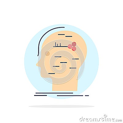 brain, hack, hacking, key, mind Flat Color Icon Vector Vector Illustration