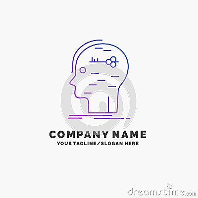 brain, hack, hacking, key, mind Purple Business Logo Template. Place for Tagline Vector Illustration