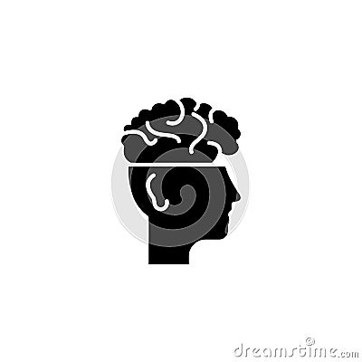 Brain in head black icon concept. Brain in head flat vector symbol, sign, illustration. Vector Illustration