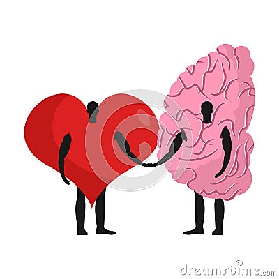 Brain and heart friends. Friendship love and reason Vector Illustration