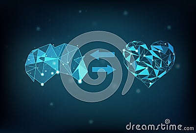 Brain and heart polygon connection network science digital futuristic abstract background vector illustration Vector Illustration