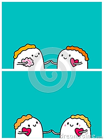 Brain or heart. Relations in couple. Hand drawn vector illustrations for cards posters banners Cartoon Illustration