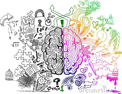 Brain hemispheres sketchy doodles Vector Illustration