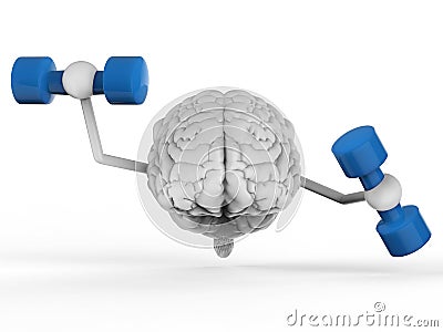 Brain holding dumbbells Stock Photo