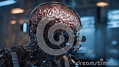 brain A human brain that has been implanted and controlled by an evil artificial intelligence. Stock Photo