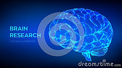 Brain. Human brain research. 3D Science and Technology concept. Neural network. IQ testing, artificial intelligence Vector Illustration