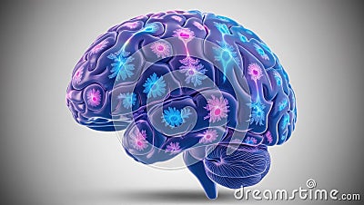 brain illuminated with glowing fractals of neuron activity, showcasing diversity of thought processes and behavioral patterns Stock Photo