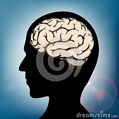 Brain inside the human head. Vector Illustration