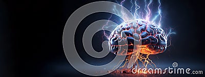 Brain inter-connected with the universe - conceptual digital art Generative AI Stock Photo
