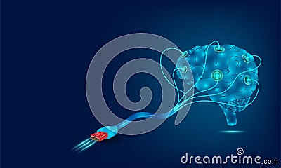 brain interfaces technology plug and play transfer data to device. vector illustration eps10 Vector Illustration