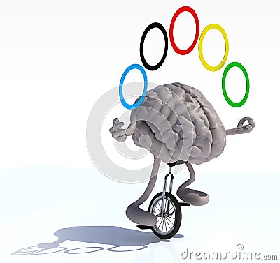 Brain juggle with arms and legs rides a unicycle Cartoon Illustration