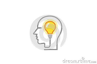 Brain Lamp Idea Human Head Logo Vector Illustration